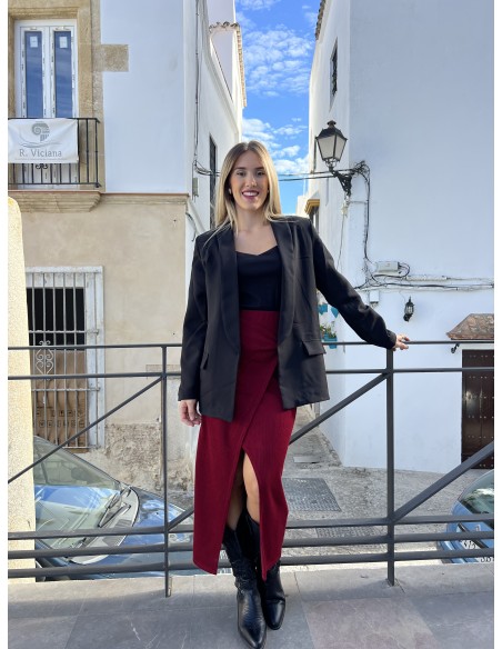 Falda midi borlas madera