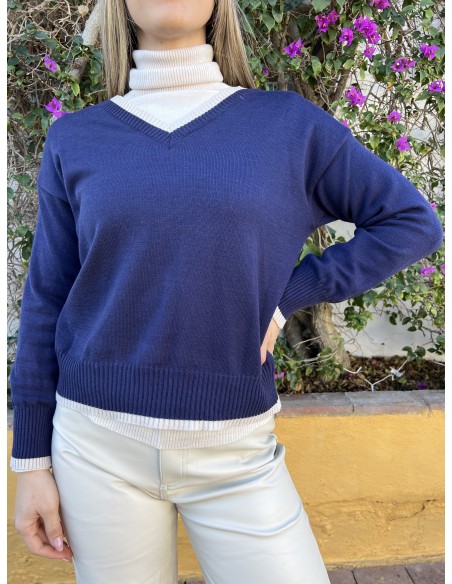 Jersey cuello pico bicolor
