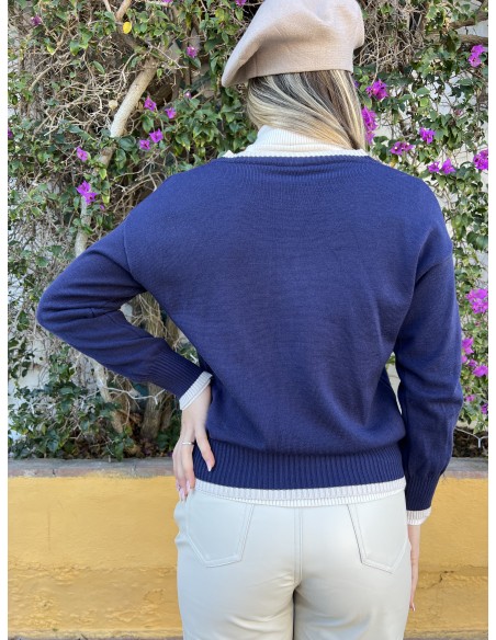Jersey cuello pico bicolor