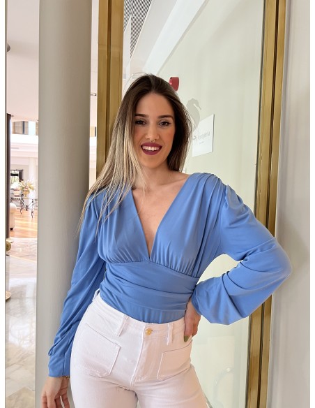 Body manga larga escote V