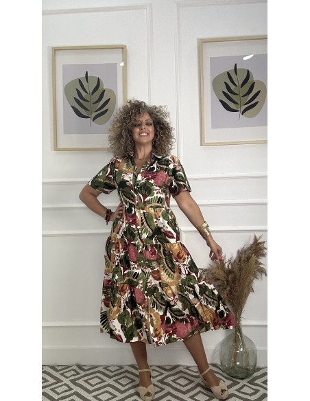 Vestido estampado manga corta