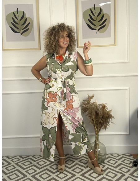 Vestido largo estampado+cinturon