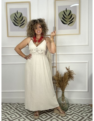 Vestido lino crochet borlas