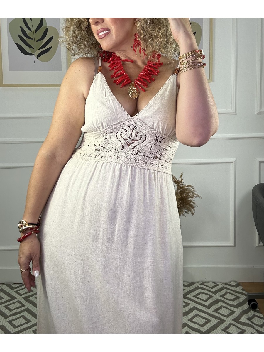 Vestido lino crochet borlas 2