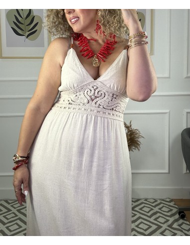 Vestido lino crochet borlas