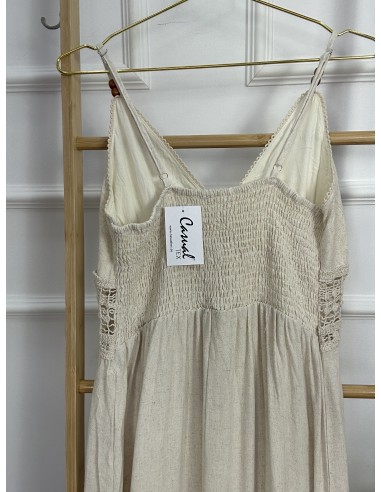 Vestido lino crochet borlas