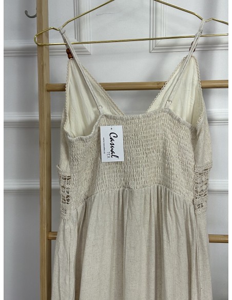 Vestido lino crochet borlas