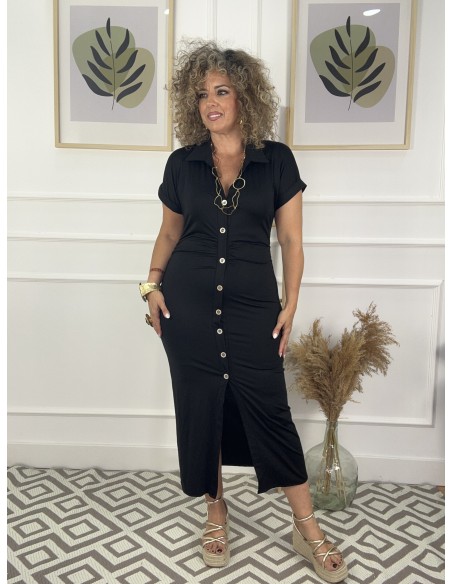 Vestido abotonado fruncido cintura