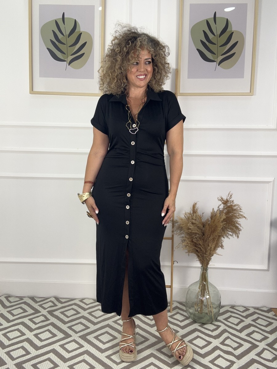 Vestido abotonado fruncido cintura 2