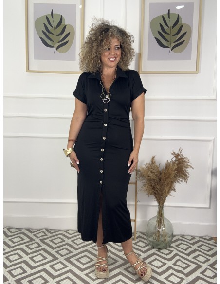 Vestido abotonado fruncido cintura