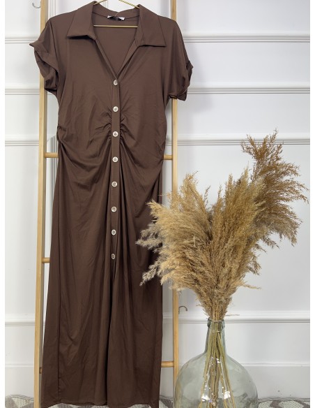 Vestido abotonado fruncido cintura