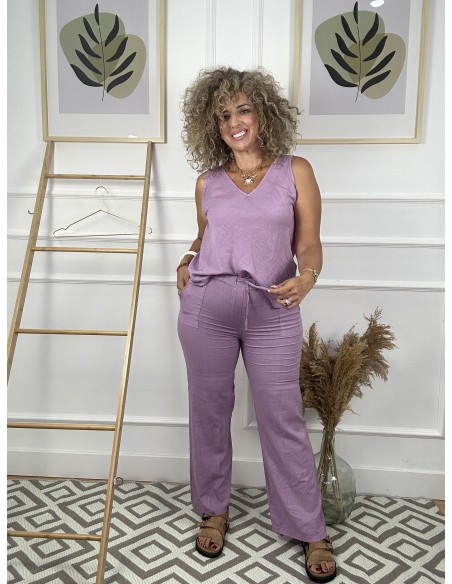 Pantalón lino bolsillos cordon