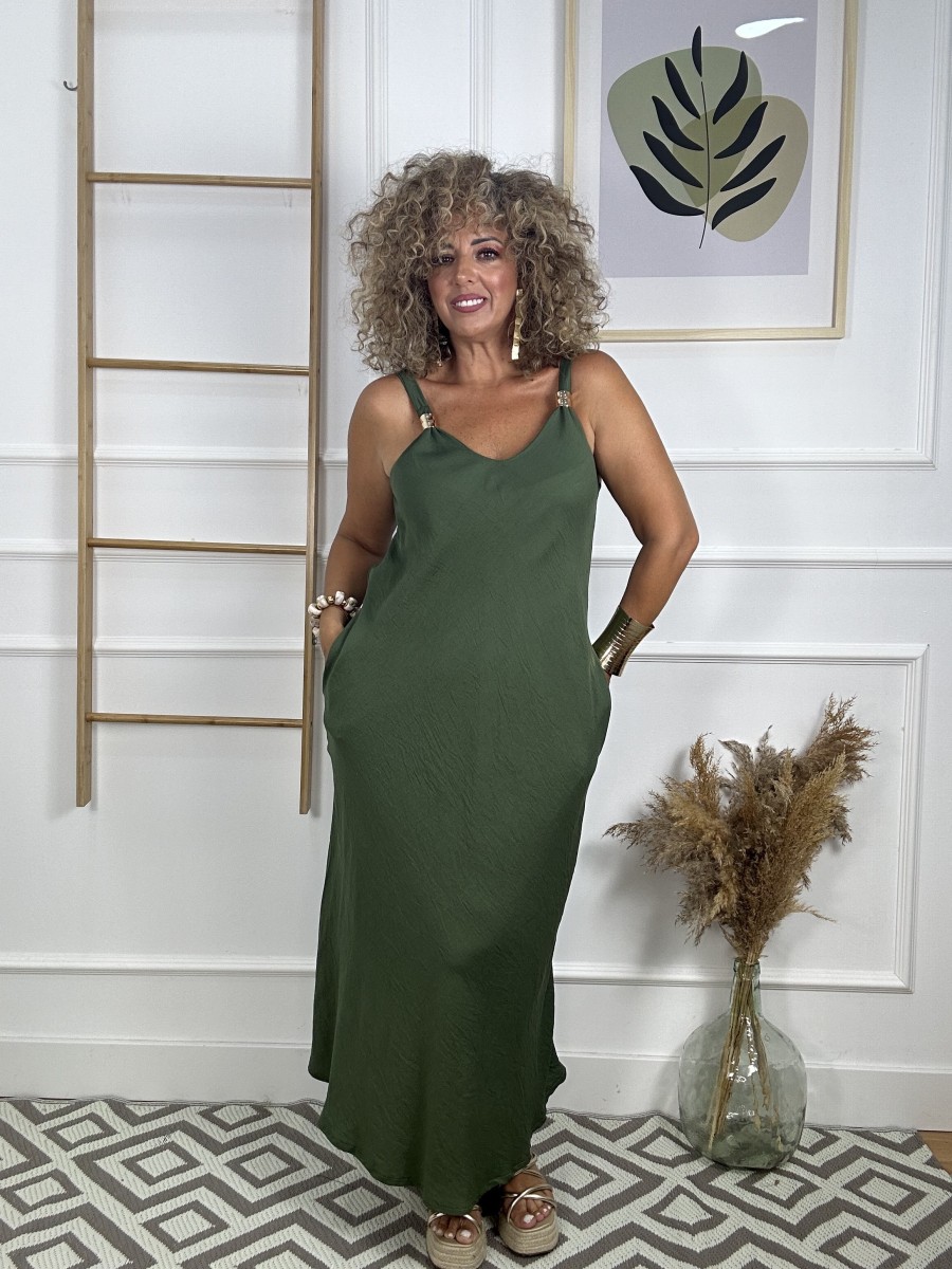 Vestido largo abalorio tirantas