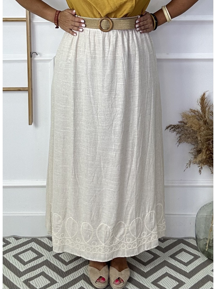 Falda lino+cinturon rafia 2