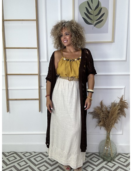 Falda lino+cinturon rafia